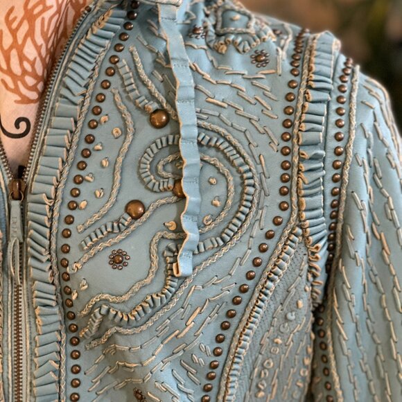 Double D Ranch Turquoise Leather Jacket - Picture 2 of 8